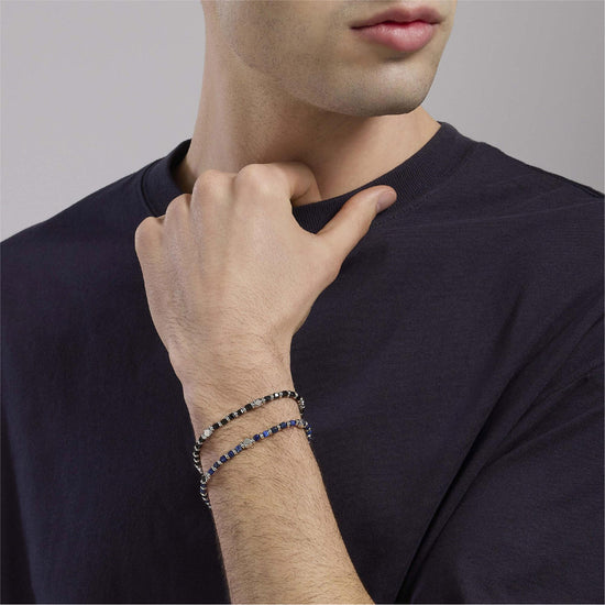 Bracciale Mabina Uomo in argento 925 e sodalite blu Regolabile 19-21 cm