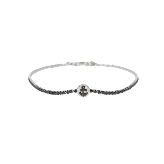 Bracciale tennis Mabina Uomo con zirconi neri e simbolo ancora Regolabile 18,5-20,5 cm