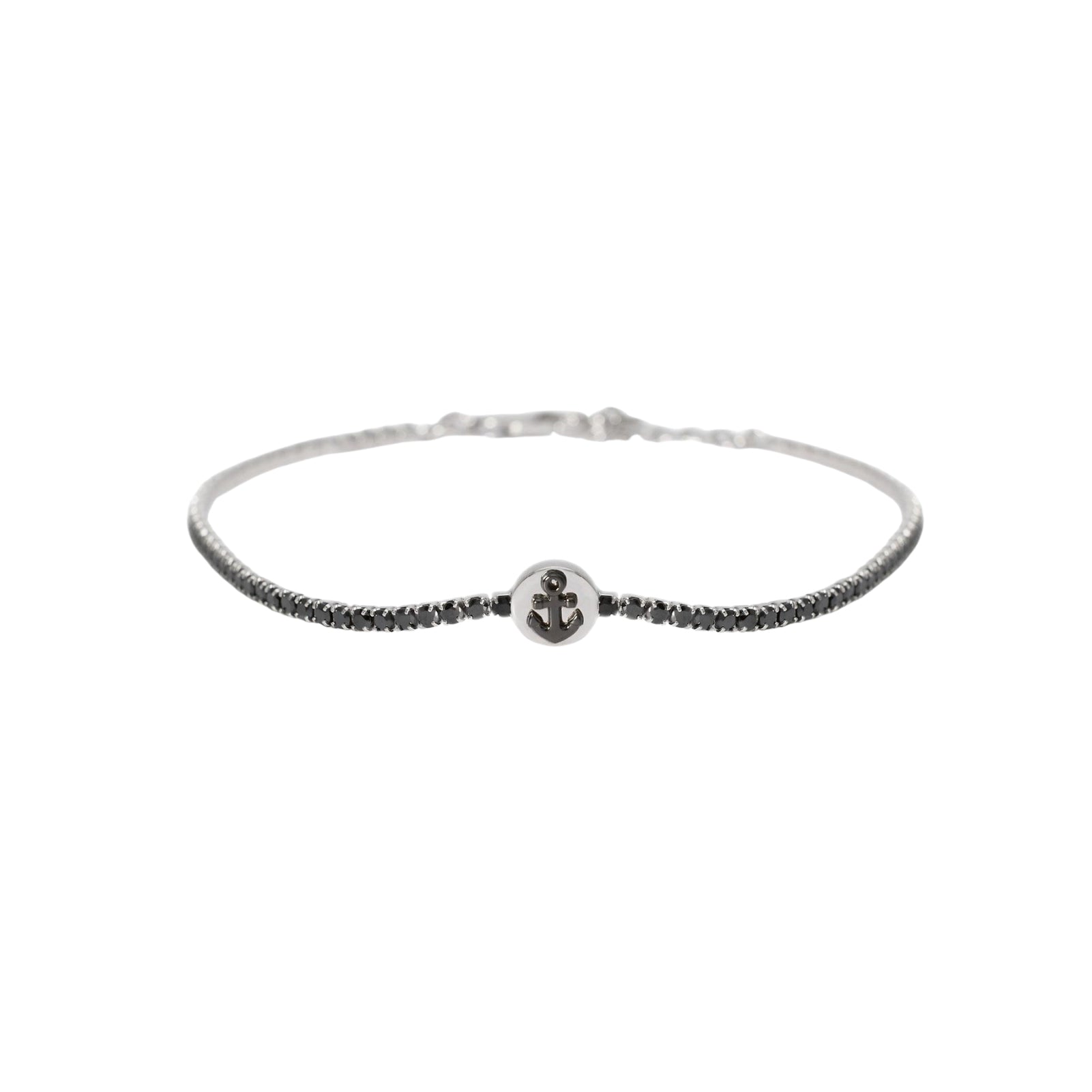 Bracciale tennis Mabina Uomo con zirconi neri e simbolo ancora Regolabile 18,5-20,5 cm