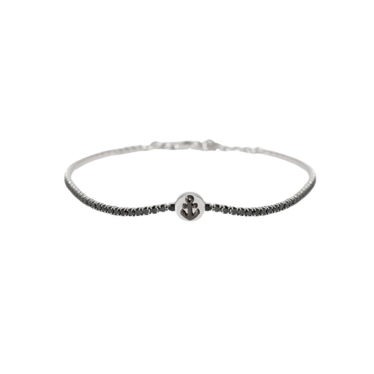 Bracciale tennis Mabina Uomo con zirconi neri e simbolo ancora Regolabile 18,5-20,5 cm