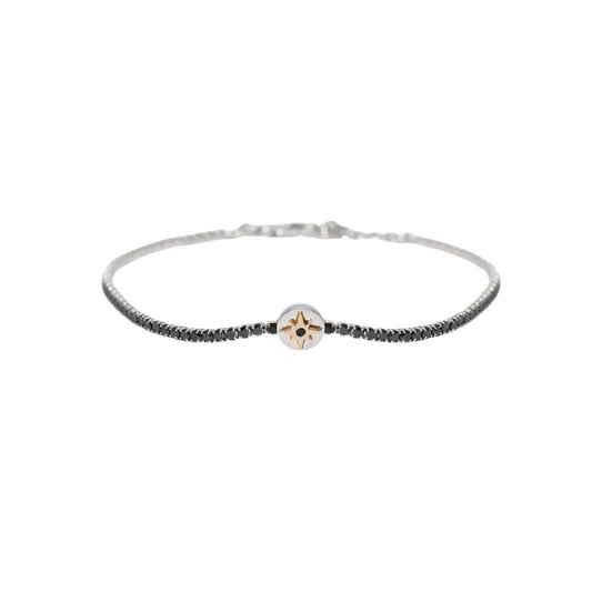 Bracciale tennis Mabina Uomo con zirconi neri e rosa dei venti Regolabile 18,5-20,5 cm