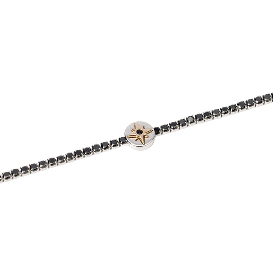 Bracciale tennis Mabina Uomo con zirconi neri e rosa dei venti Regolabile 18,5-20,5 cm