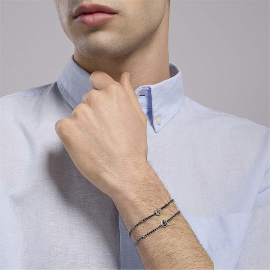 Bracciale tennis Mabina Uomo con zirconi neri e rosa dei venti Regolabile 18,5-20,5 cm