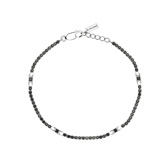 Bracciale tennis Mabina Cult uomo in argento e zirconi neri Regolabile 18-20 cm
