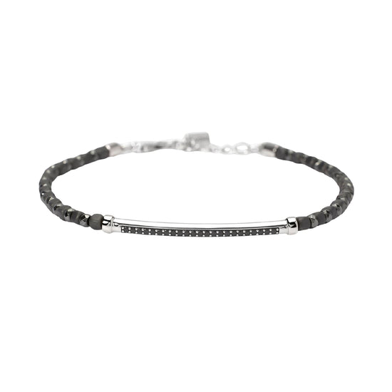 Bracciale catena Mabina uomo in argento con ematite e zirconi Regolabile 19-21 cm