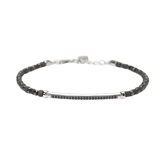 Bracciale catena Mabina uomo in argento con ematite e zirconi Regolabile 19-21 cm