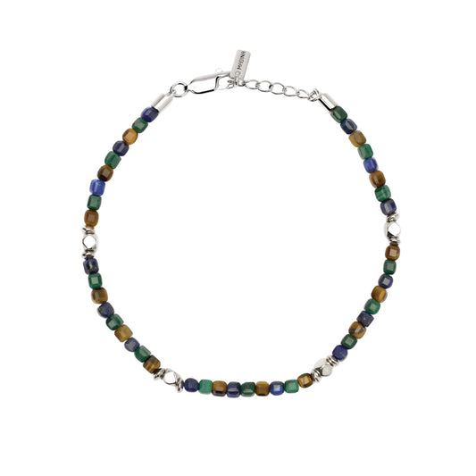 Bracciale Mabina uomo in argento pietre multicolor toni scuri Regolabile 19-21 cm
