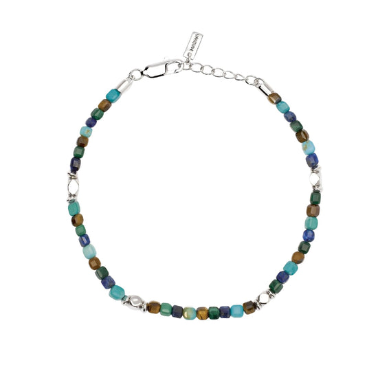 Bracciale Mabina uomo argento e pietre multicolor toni chiari Regolabile 19-21 cm