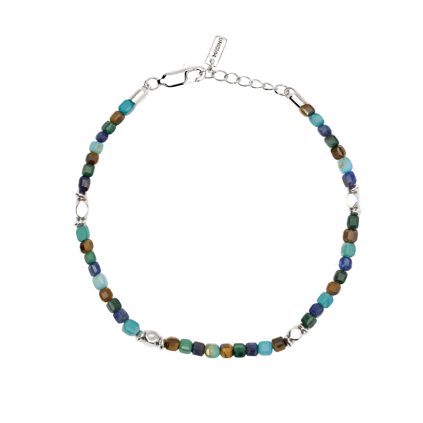 Bracciale Mabina uomo argento e pietre multicolor toni chiari Regolabile 19-21 cm