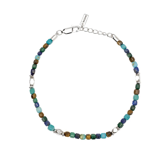 Bracciale Mabina uomo argento e pietre multicolor toni chiari Regolabile 19-21 cm