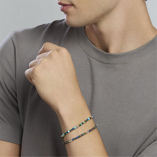 Bracciale Mabina uomo argento e pietre multicolor toni chiari Regolabile 19-21 cm