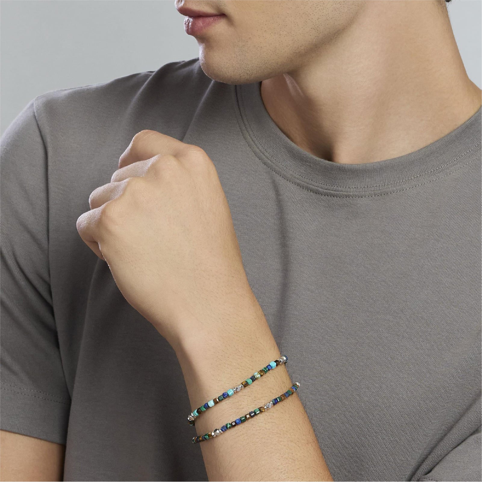 Bracciale Mabina uomo argento e pietre multicolor toni chiari Regolabile 19-21 cm