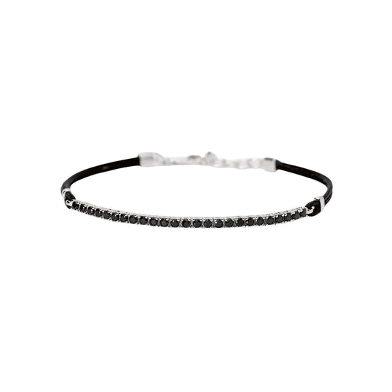 Bracciale con cordino e tennis Mabina con zirconi neri Regolabile 18,5-20,5 cm