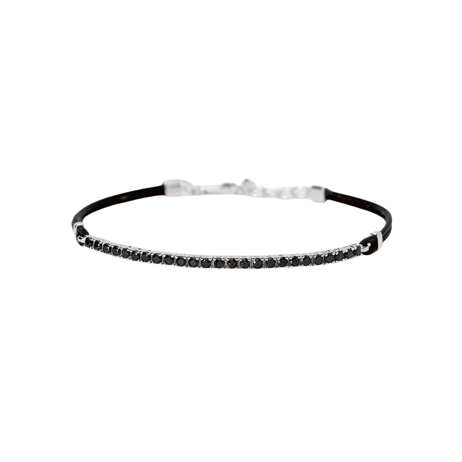 Bracciale con cordino e tennis Mabina con zirconi neri Regolabile 18,5-20,5 cm