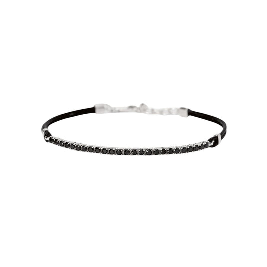 Bracciale con cordino e tennis Mabina con zirconi neri Regolabile 18,5-20,5 cm