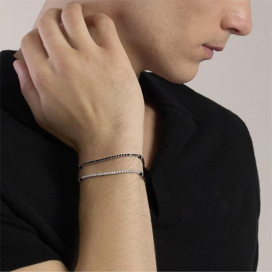 Bracciale con cordino e tennis Mabina con zirconi neri Regolabile 18,5-20,5 cm