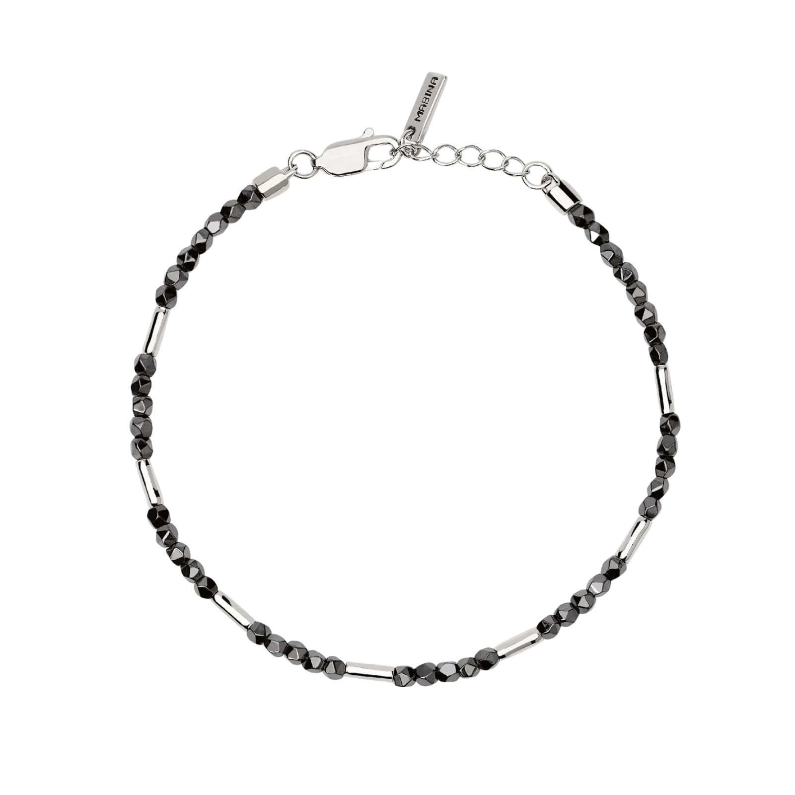 Bracciale regolabile Mabina con elementi argento e sfere nere Regolabile 18,5-20,5 cm