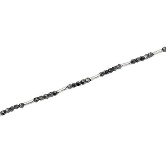 Bracciale regolabile Mabina con elementi argento e sfere nere Regolabile 18,5-20,5 cm