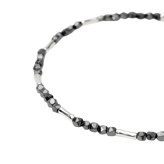 Bracciale regolabile Mabina con elementi argento e sfere nere Regolabile 18,5-20,5 cm