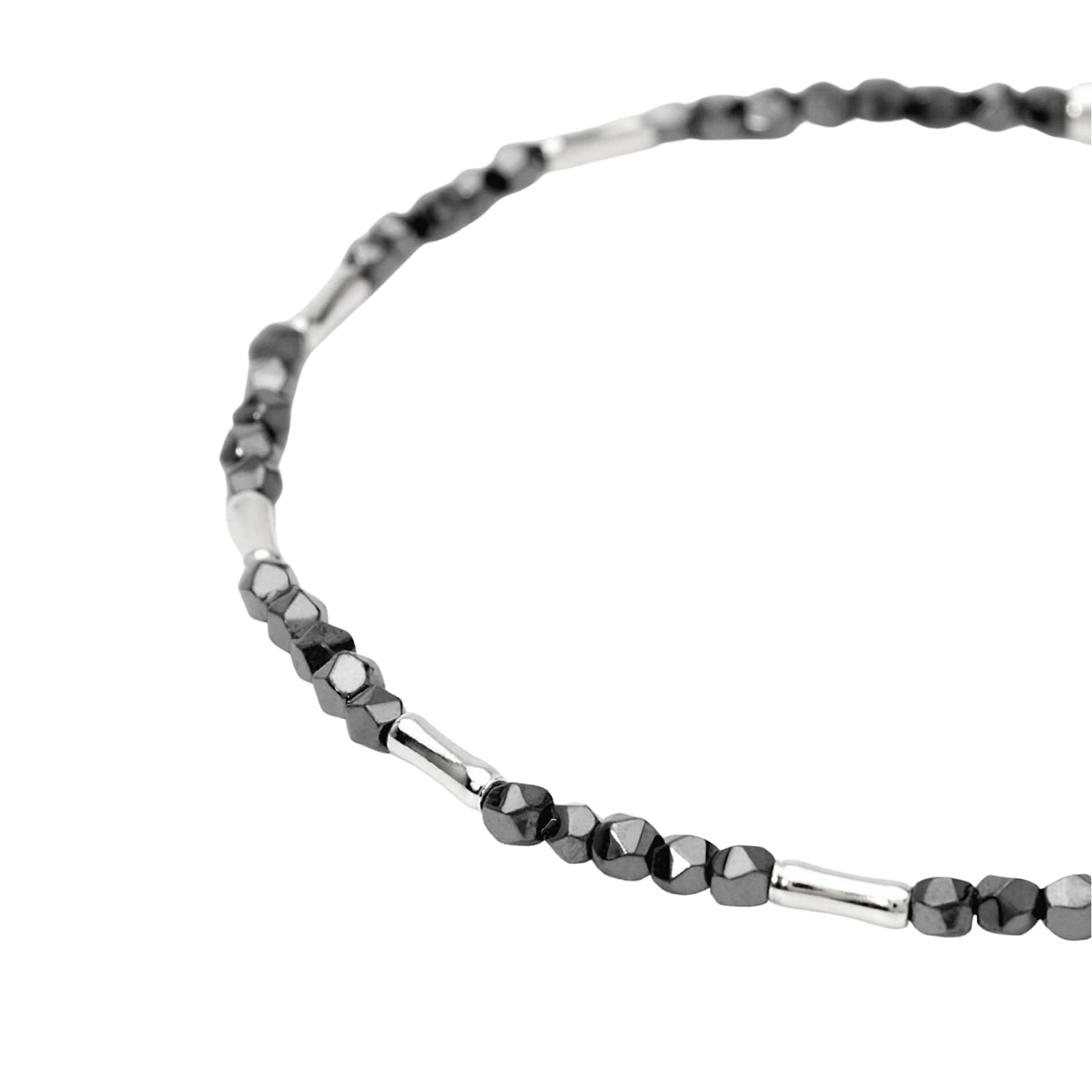 Bracciale regolabile Mabina con elementi argento e sfere nere Regolabile 18,5-20,5 cm