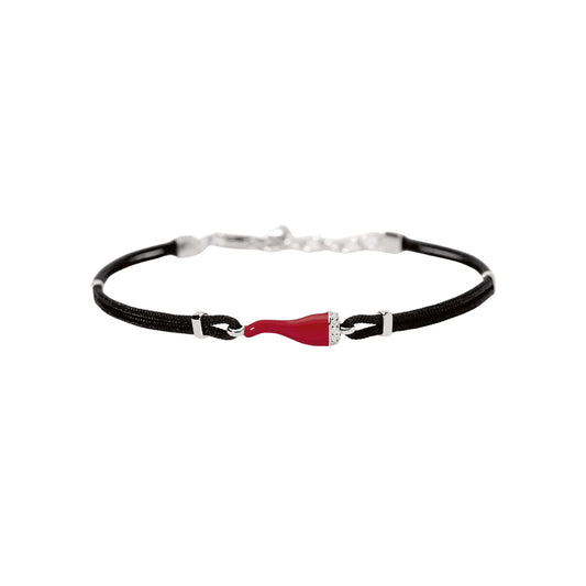Bracciale con cordino Mabina con cornetto rosso smaltato Regolabile 18,5-20,5 cm