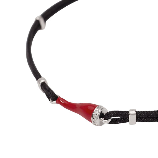 Bracciale con cordino Mabina con cornetto rosso smaltato Regolabile 18,5-20,5 cm
