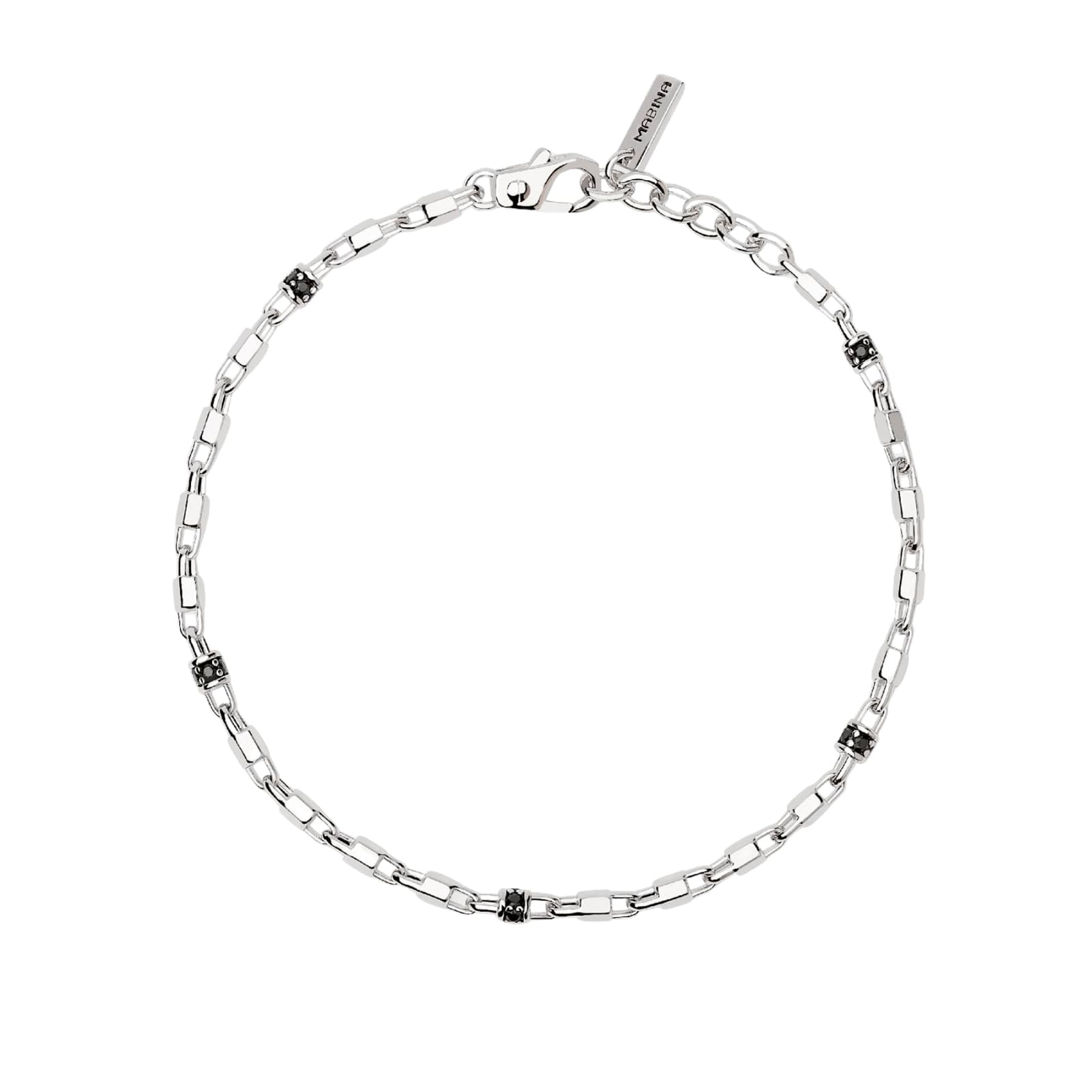 Bracciale con catene Mabina in argento con zirconi neri Regolabile 18,5-20,5 cm