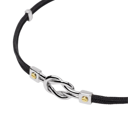 Bracciale Mabina in argento nylon con nodo centrale da uomo 20,5 cm