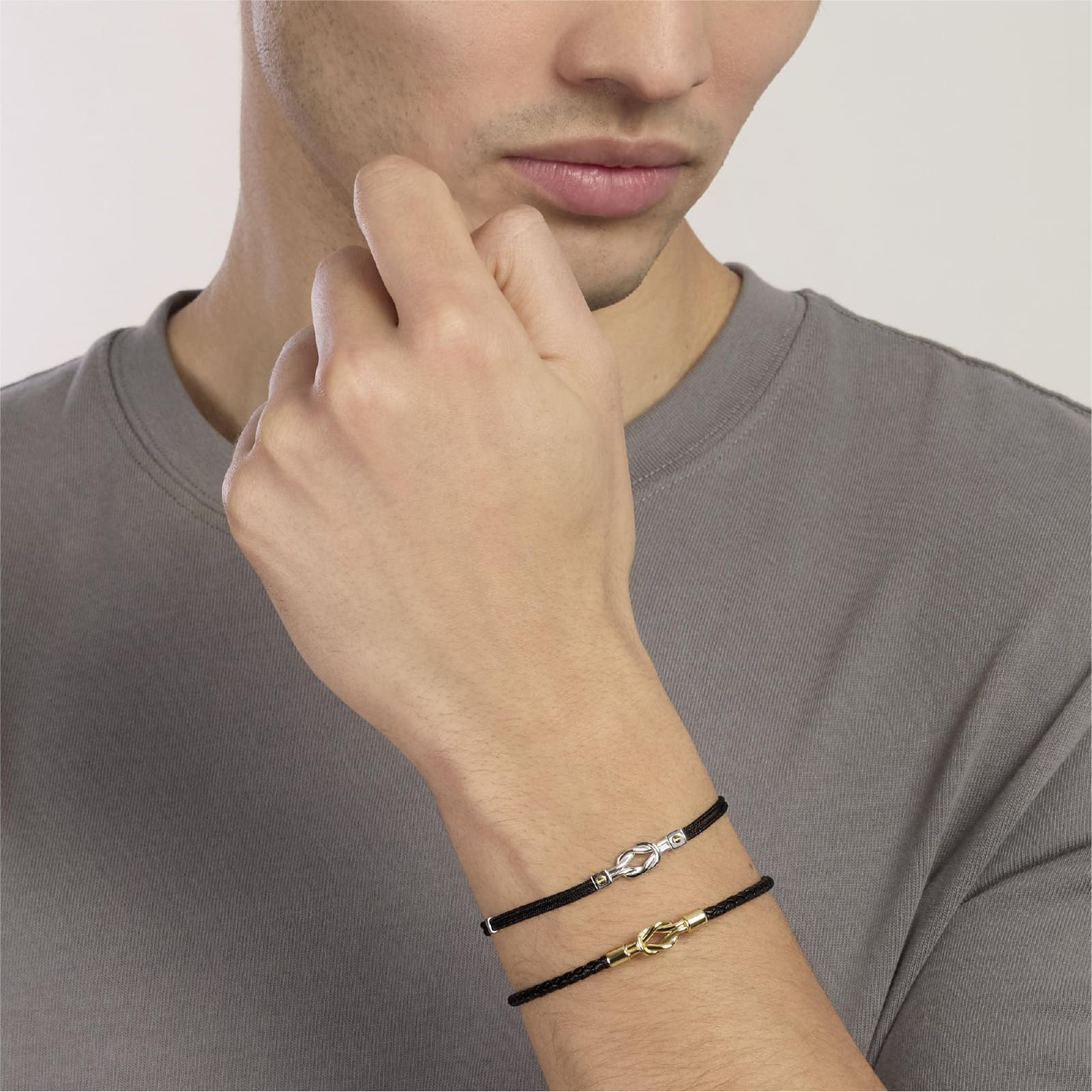 Bracciale Mabina in argento nylon con nodo centrale da uomo 20,5 cm