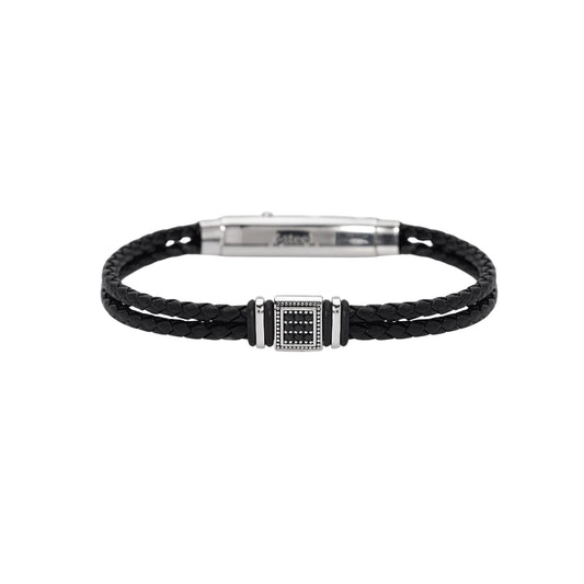Bracciale Mabina in pelle elemento centrale zirconi da uomo 20 cm