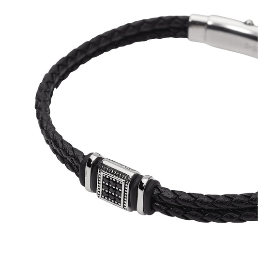 Bracciale Mabina in pelle elemento centrale zirconi da uomo 20 cm