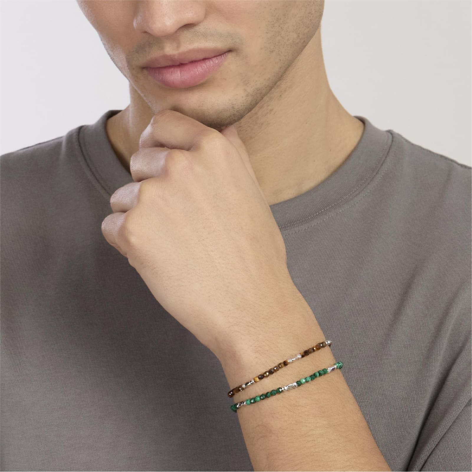 Bracciale catena Mabina in argento e occhio di tigre da uomo 20,5 cm