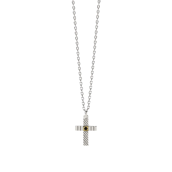 Collana Mabina catena croce in argento con oro 18K e zircone MISURA UNICA