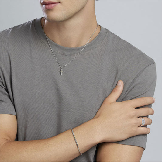 Collana Mabina catena croce in argento con oro 18K e zircone MISURA UNICA