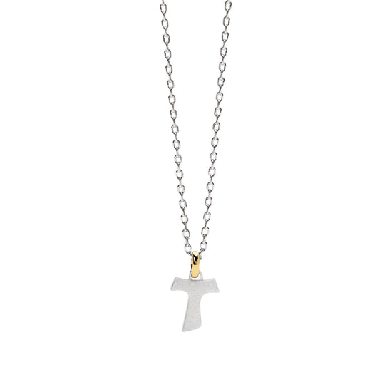 Collana Mabina da uomo in argento croce Tau con oro 18K MISURA UNICA