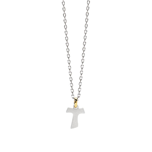 Collana Mabina da uomo in argento croce Tau con oro 18K MISURA UNICA