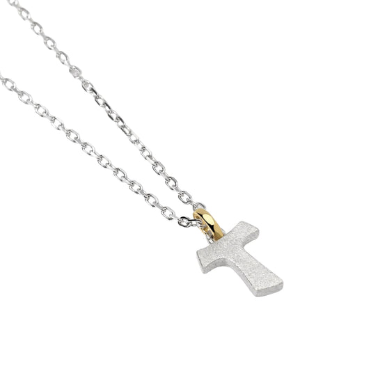Collana Mabina da uomo in argento croce Tau con oro 18K MISURA UNICA