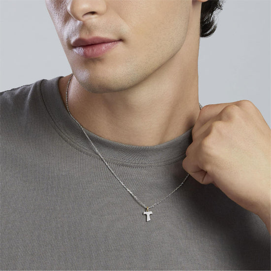 Collana Mabina da uomo in argento croce Tau con oro 18K MISURA UNICA