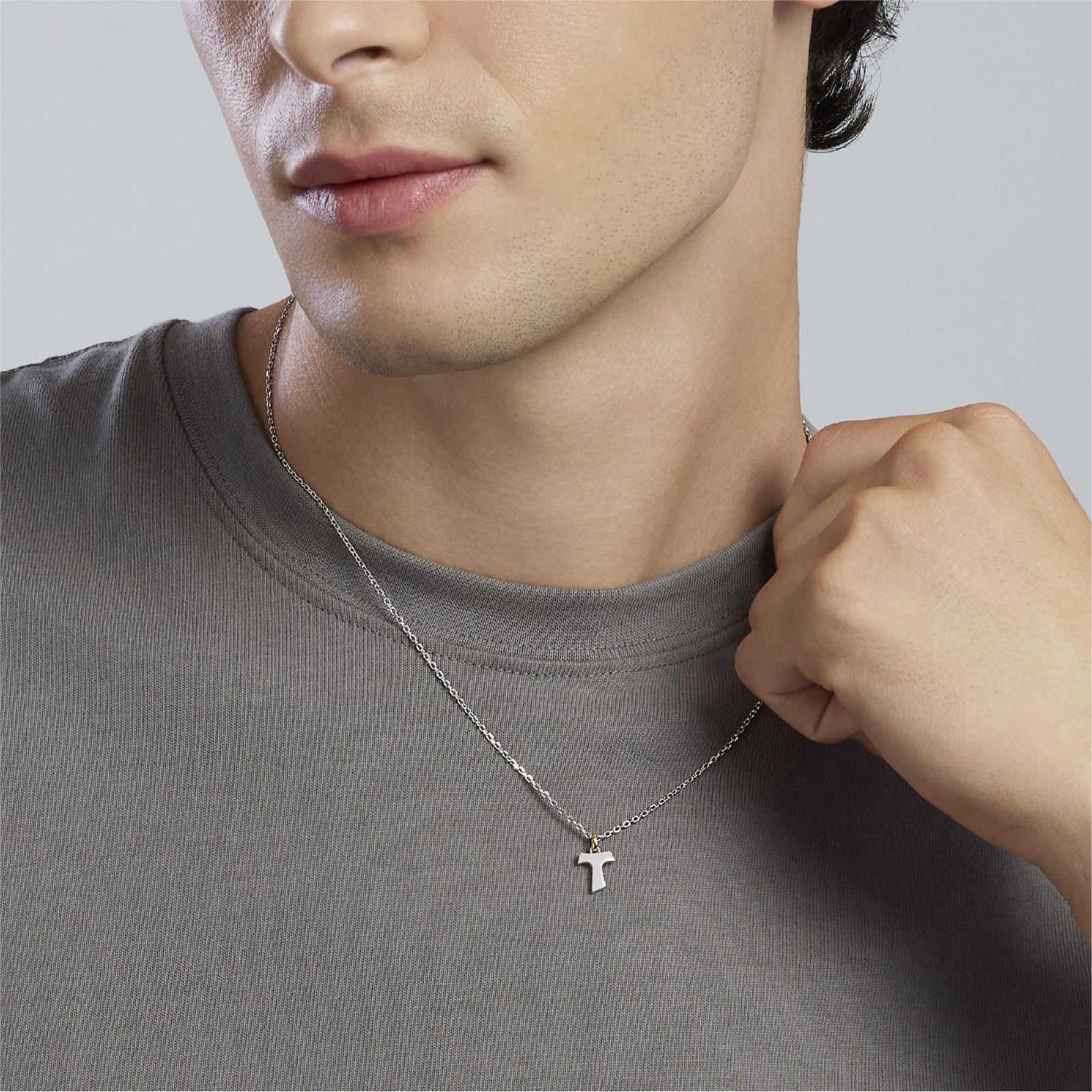 Collana Mabina da uomo in argento croce Tau con oro 18K MISURA UNICA