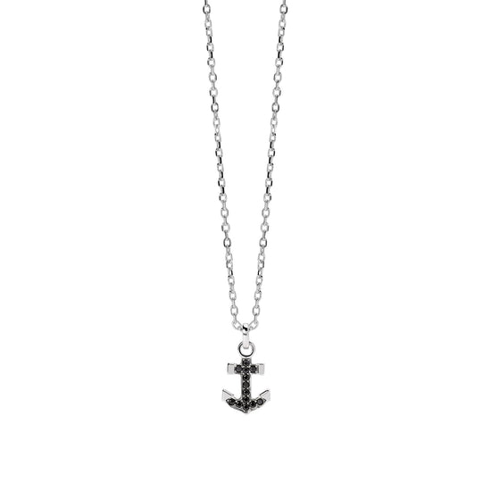 Collana Mabina in argento con ancora e zirconi neri da uomo MISURA UNICA