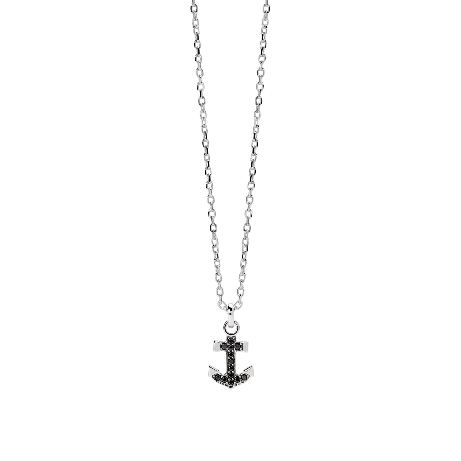Collana Mabina in argento con ancora e zirconi neri da uomo MISURA UNICA