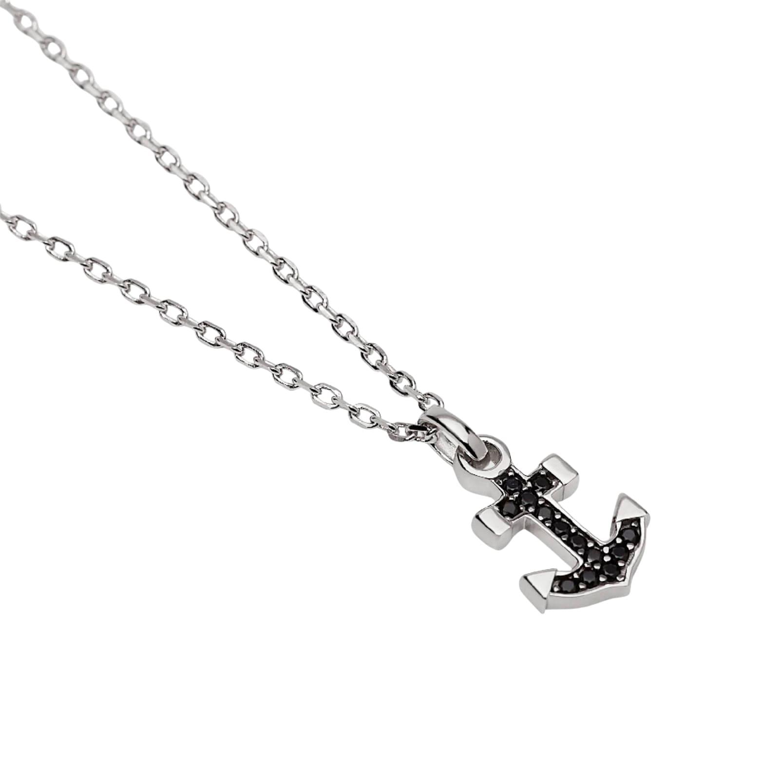 Collana Mabina in argento con ancora e zirconi neri da uomo MISURA UNICA