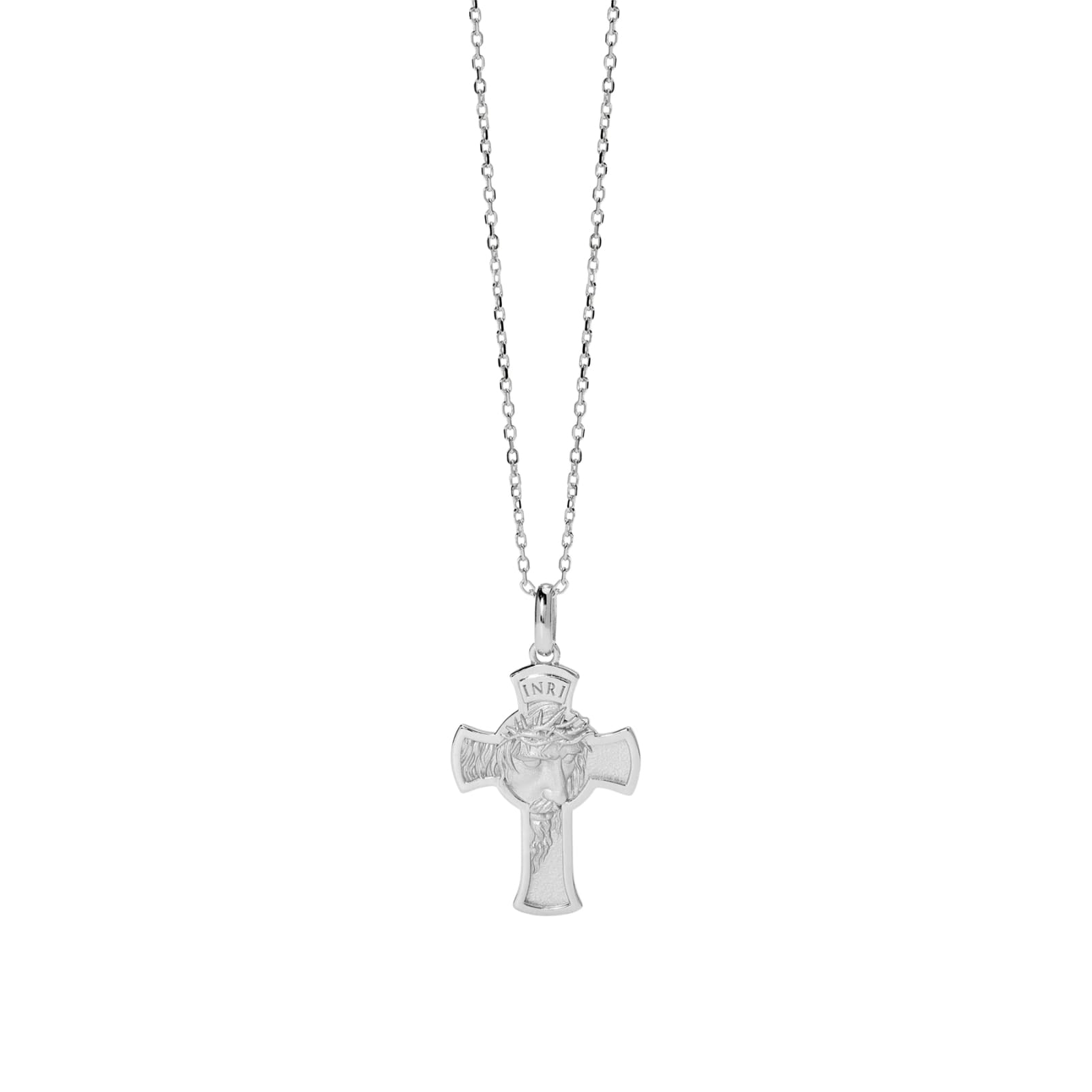 Collana catena Mabina Uomo in argento con croce e volto MISURA UNICA