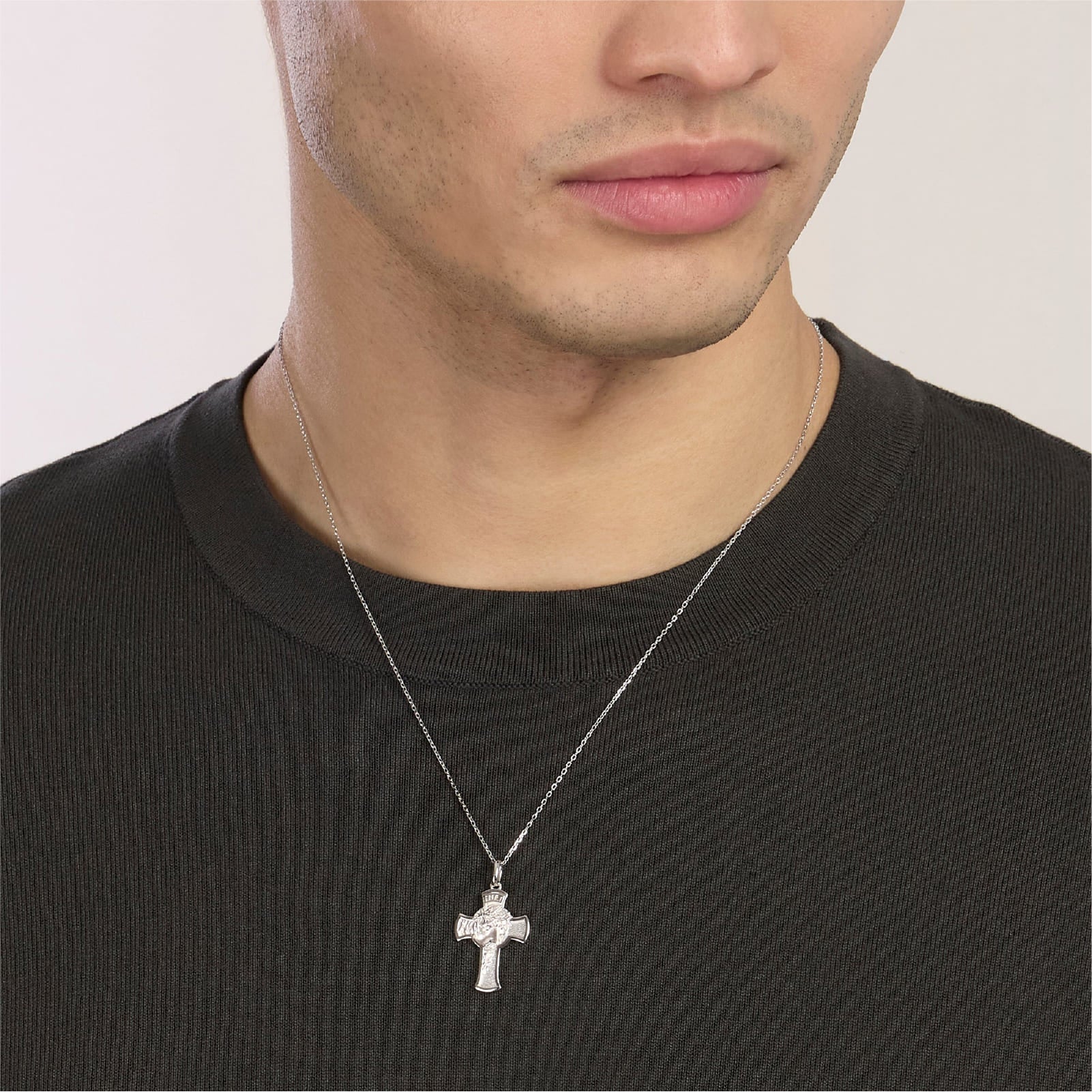 Collana catena Mabina Uomo in argento con croce e volto MISURA UNICA