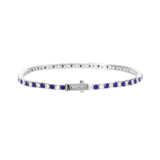 Bracciale tennis Mabina in lega con zirconi bianchi e blu 20 cm