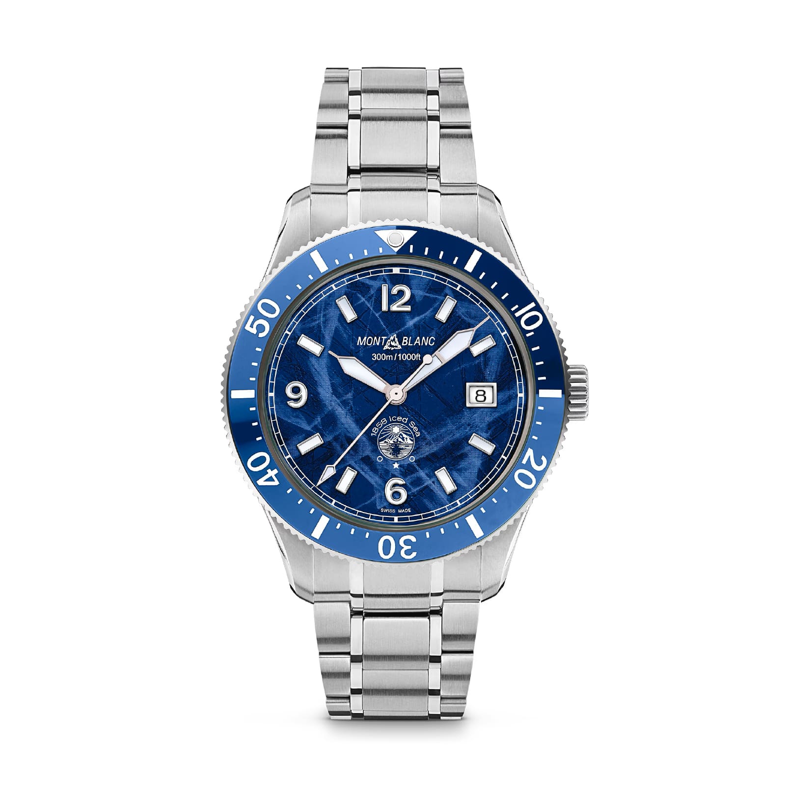 Orologio automatico Montblanc 1858 Ice Sea in acciaio e blu MISURA UNICA