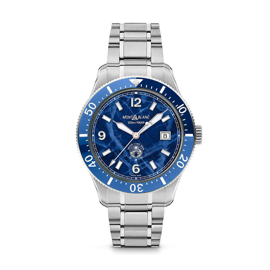 Orologio automatico Montblanc 1858 Ice Sea in acciaio e blu MISURA UNICA