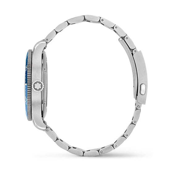 Orologio automatico Montblanc 1858 Ice Sea in acciaio e blu MISURA UNICA