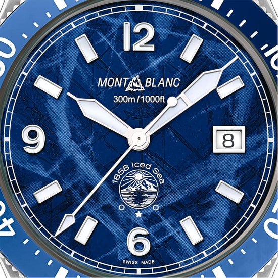 Orologio automatico Montblanc 1858 Ice Sea in acciaio e blu MISURA UNICA