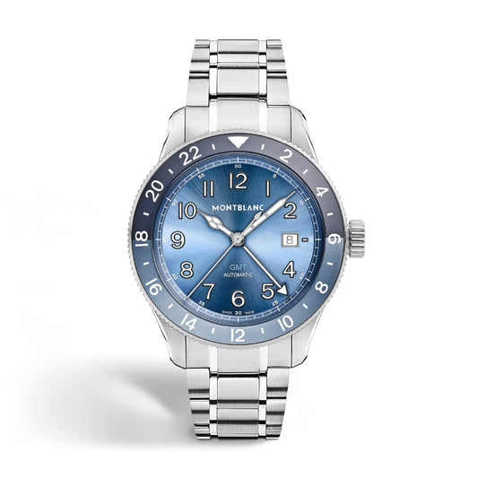 Orologio Montblanc 1858 GMT 0 Oxygen in acciaio e azzurro MISURA UNICA